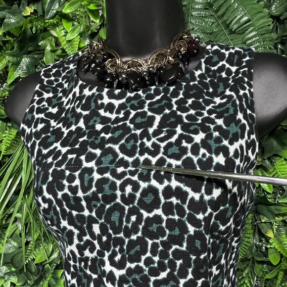 J CREW Dress Women 00 Black Green Leopard Pleated Sleeveless Sheath Career‎ 2665 - Picture 6 of 8